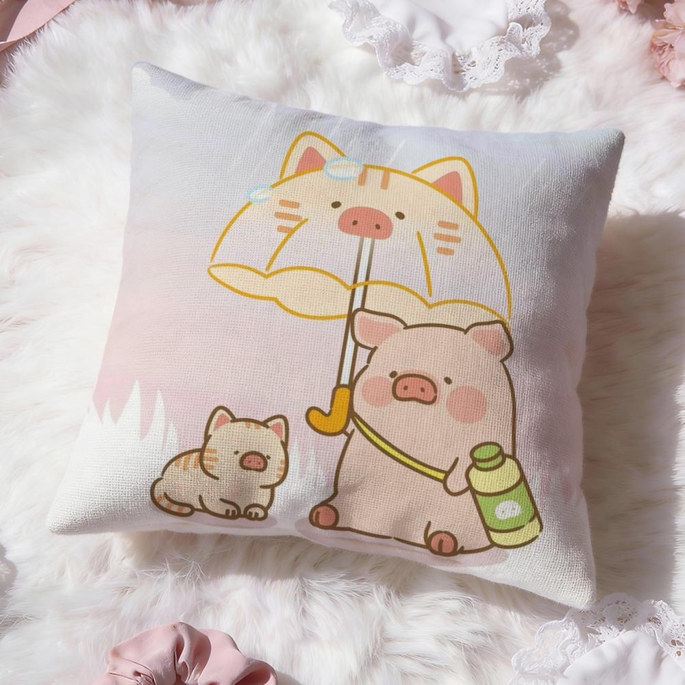 Cartoon L-Lulu Pig Pink Cushion Cover Premium Comfort Reversible Pillow Cove -Two in One Design for Any Room & Car Interior