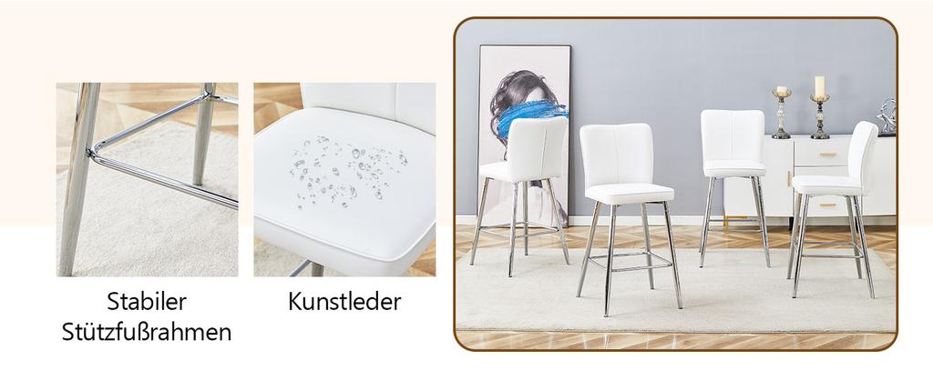 101cm High White PU Material Bar Stool Two-Piece Set: Ergonomic Backrest, Comfortable and Stylish.