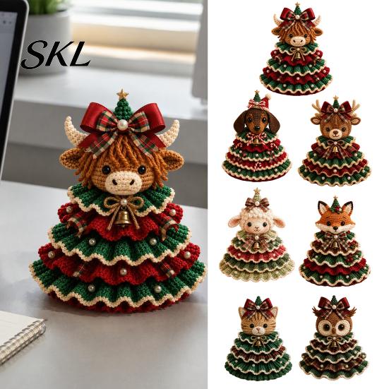 DIY Craft Supplies for Adults Animal Xmas Tree Crochet Kit, Christmas Cute Yarn Crafts Highland Cow Forest Kit Beginners, Holiday Decor Patterns
