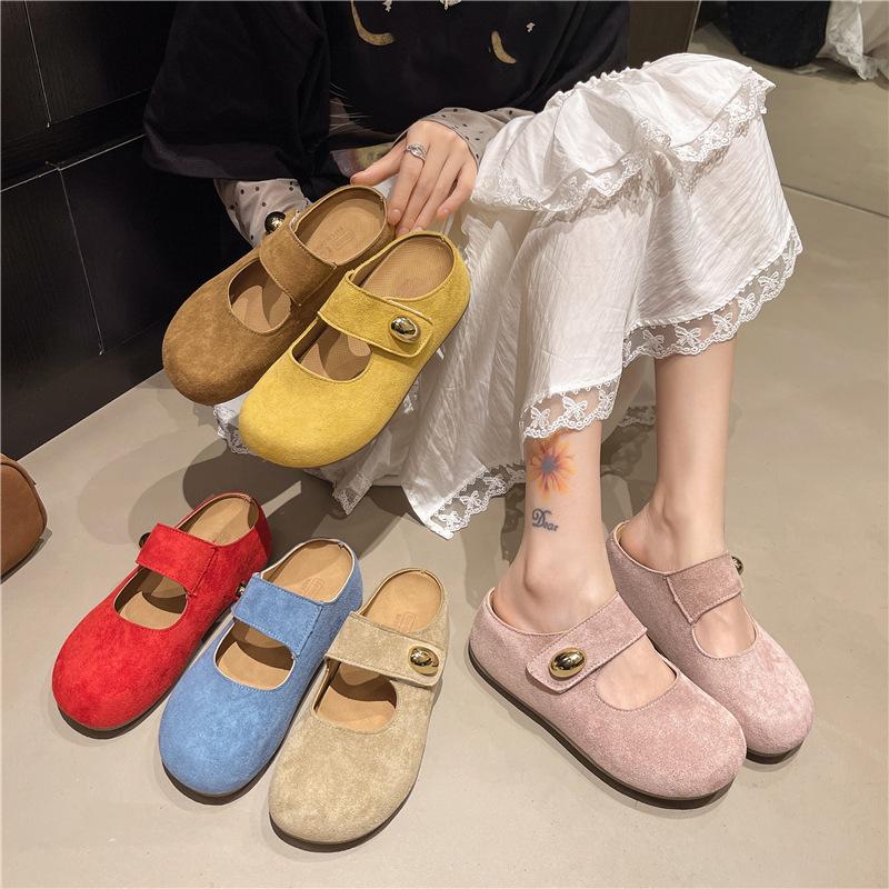 Slippers Women's Summer Wear New Flat-bottomed Bag Head Half Slippers One-pedal Lazy Shoes Soft-soled Slippers