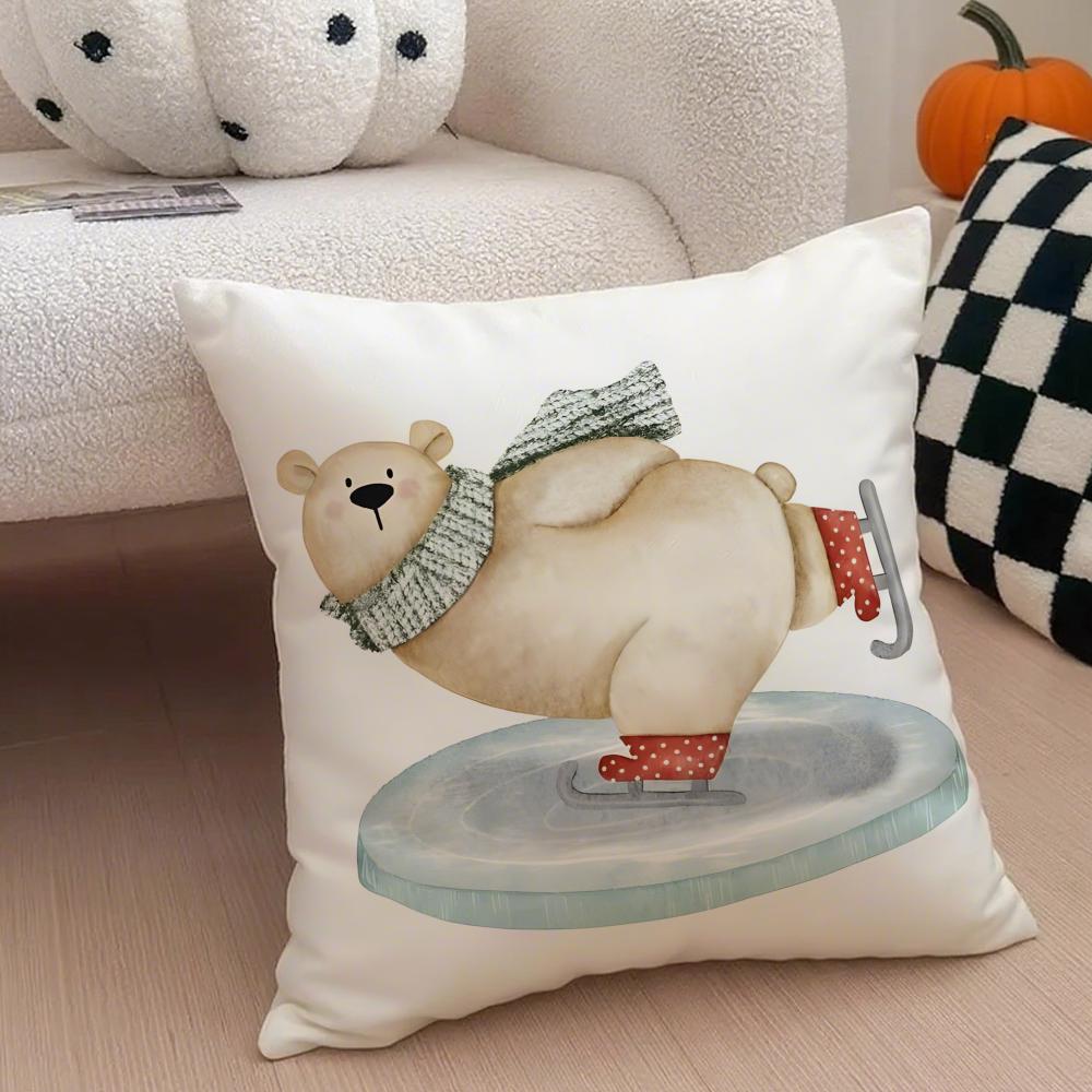 CChristmas snowman bear Cushion Cover Throw Pillow Cover Hidden Button Durable Polyester Chair Cushion