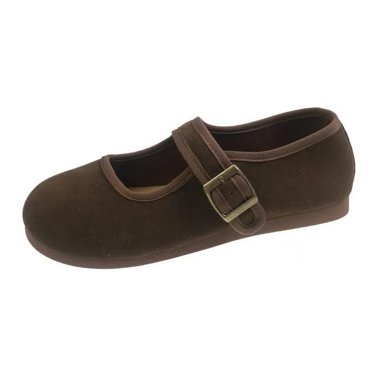 Женская обувь с круглым носком, повседневные лоферы, женские туфли на плоской подошве, мягкие, весна-осень 2024, модные однотонные мокасины с пряжкой