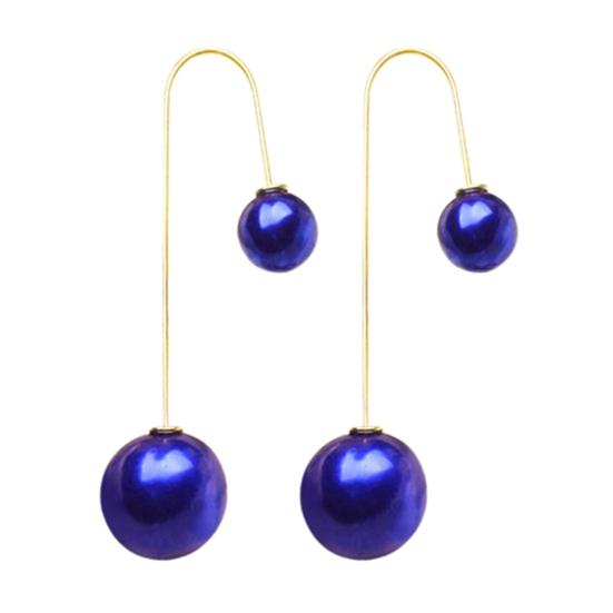 Earrings U-Shaped Double Sided Faux Pearl Gold Plated Ear Dangle Jewelry