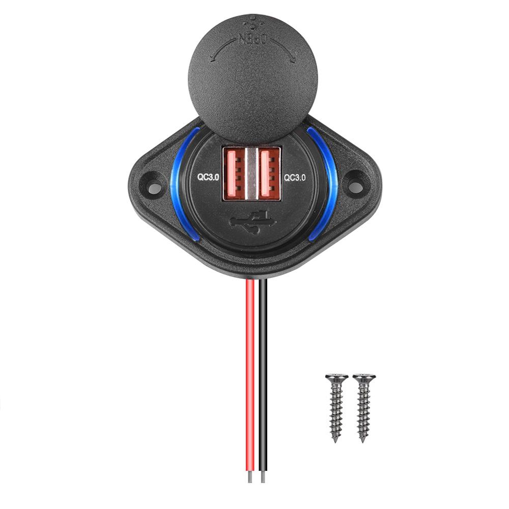 3.1A Dual USB Car Charger Socket Adapter with Sliding Cap 12V-24V 36W QC 3.0 Quick Charge Power Outlet for Bus RV Boat ATV Auto Motorbike Waterproof