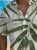 1pc Men'S Summer Short Sleeve Button-Up Shirt, Vintage Bamboo Rayon Rayon Leaf Print Lapel Short Sleeve Button-Up Shirt, Casual Vacation Style Top,
