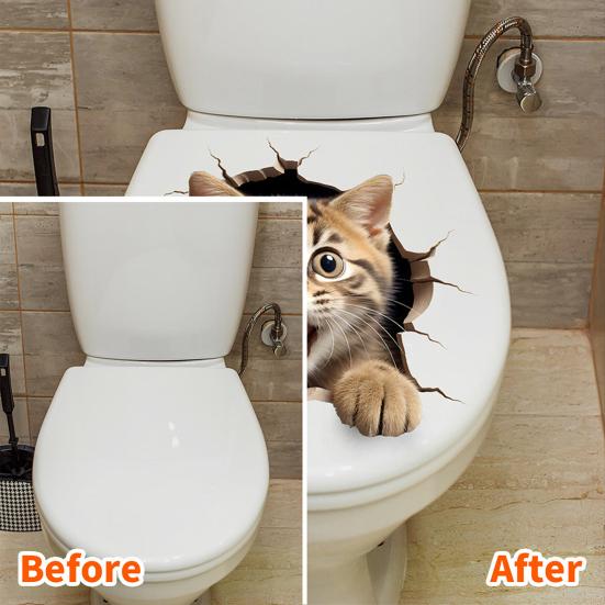 Наклейка на туалет для кошки, водонепроницаемая, съемная, самоклеящаяся, из ПВХ, для гостиной, ванной комнаты, настенное искусство, 3D-эффект, имитация сиденья для унитаза с изображением котенка