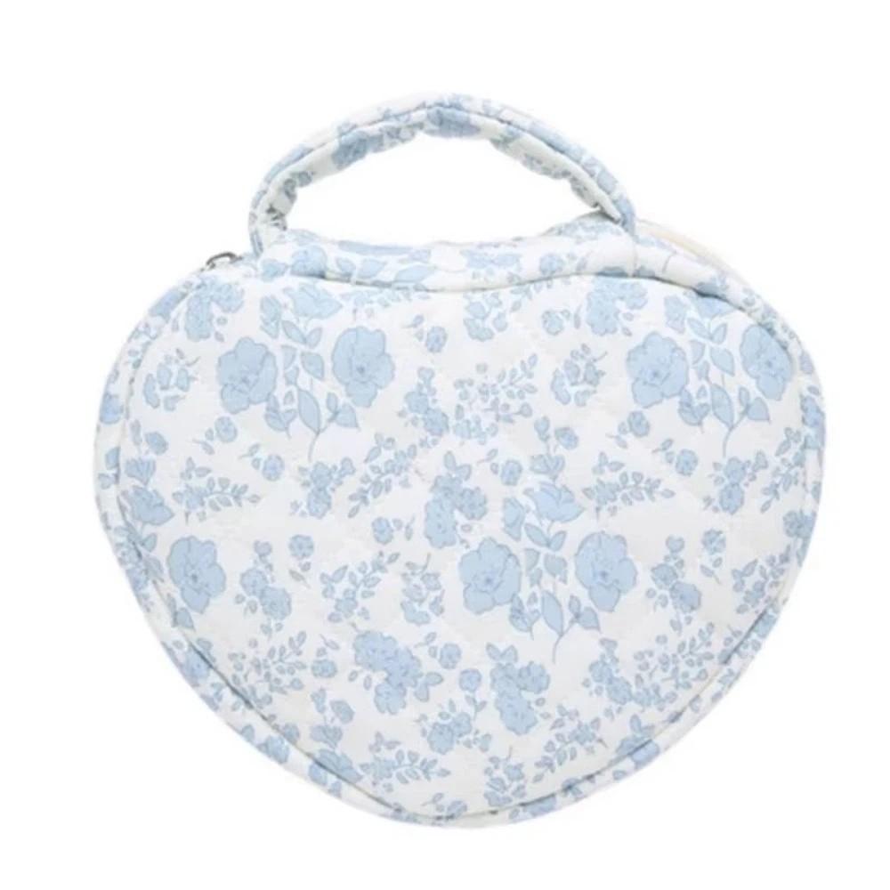 Cute Love Storage Bag Large Capacity Stylish Floral Pattern Makeup Bag Quilting Cotton with Handle Cosmetic Organizer