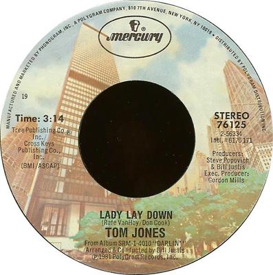 7-дюймовая пластинка ТОМ ДЖОНС - Lady Lay Down / A Daughter's Questi 76125 Mercury 1981 США Поп Б/У