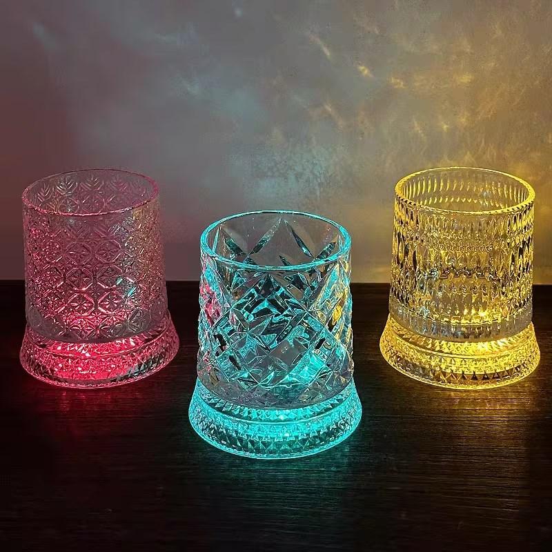 Rotating Whiskey Cup With Led Lamp Holder Crystal Glasses Tumbler for Cocktail Scotch, Bourbon, Gin, Brandy Home Bar Accessories