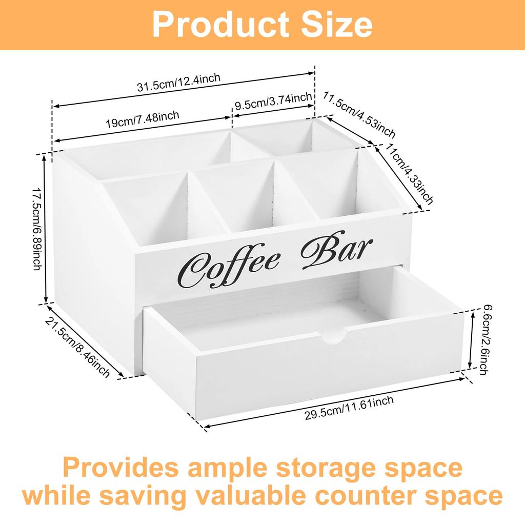 Органайзер для кофейного бара с ящиком Деревянный органайзер для аксессуаров кофейного бара Органайзер для кофейной станции Универсальный держатель для кофейных капсул Новый