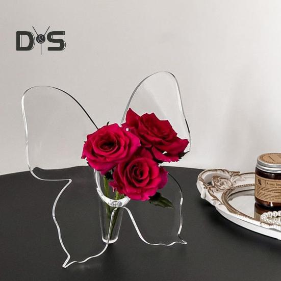 2 шт. ваза-бабочка прозрачная акриловая ваза для цветов настольное украшение ваза-бабочка для гостиной спальни столовой офиса декор