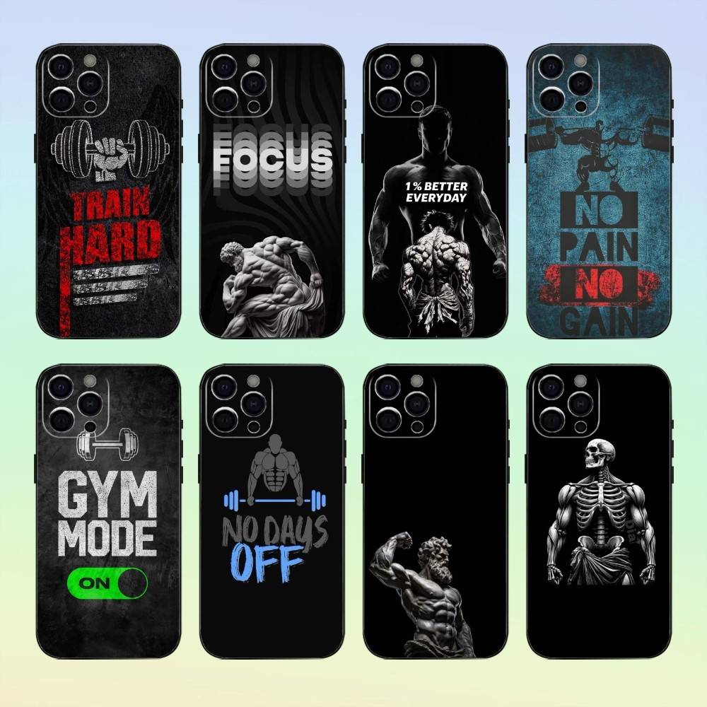 Bodybuilding Gym Fitness Phone Case For iPhone17,16,15,14,13,12,11 Plus,Pro Max Soft Black Cover