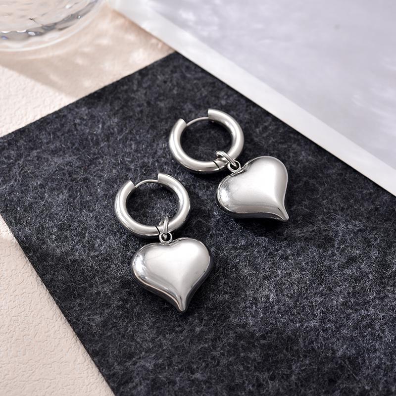 Classic Stainless Steel Heart Pendant Round Hoop Earrings For Women Gold Silver Color Big Statement Female Jewelry Earrings Gift