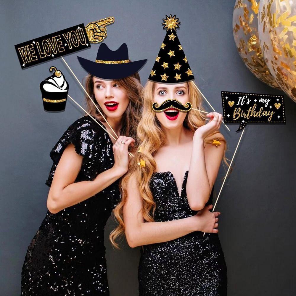 36pcs Black Gold Photo Booth Props Paper Dress Up Costume Mask Holiday Ball Decor