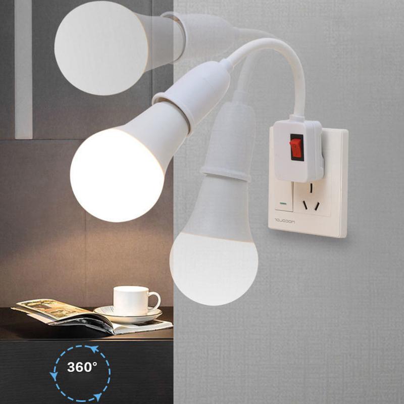 Патрон для светодиодной лампы E27, регулируемый гибкий изгиб с выключателем, энергосберегающая светодиодная настольная лампа