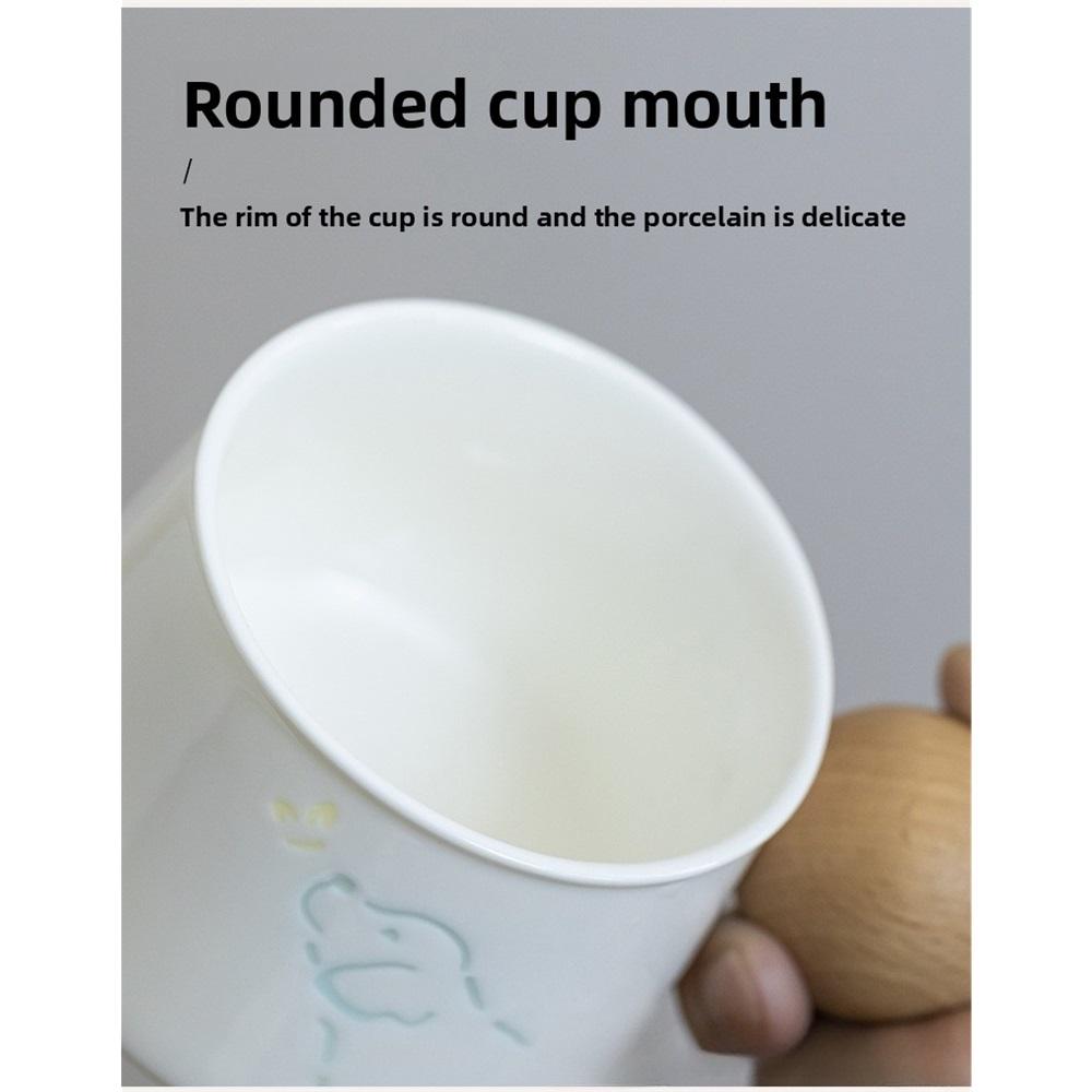 Cute Cat Ceramic Coffee Cup with Saucer, 230ml Porcelain Tea Cup with Wooden Handle