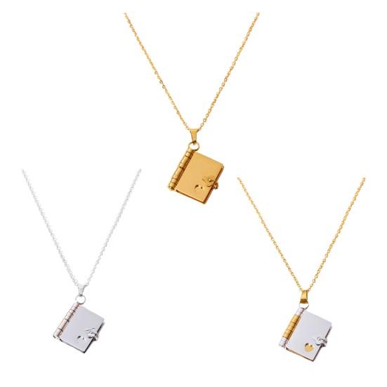 Ожерелье с подвеской в виде книги, женское ожерелье-цепочка для свитера, открывающаяся и закрывающаяся книга, подвеска, ювелирный аксессуар для свиданий, повседневной одежды, банкета