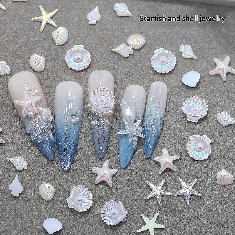 50Pcs Ocean Theme Nail Art Charms Mixed Starfish Seashell Decor Kit For Diy Manicure Nail Art Decor Accessories