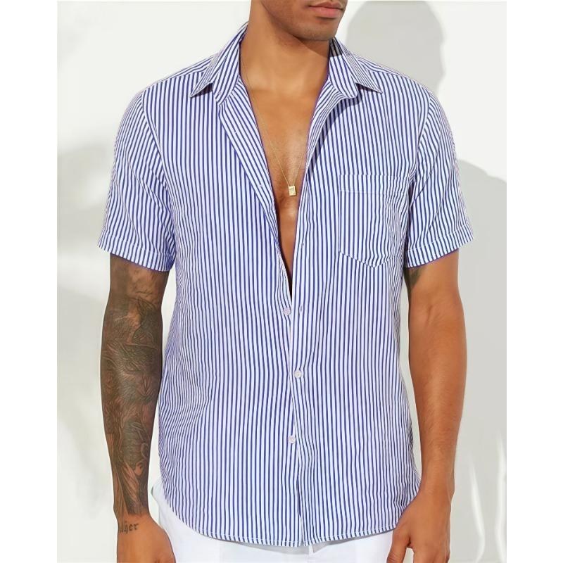 Простая и модная полосатая повседневная мужская рубашка с коротким рукавом