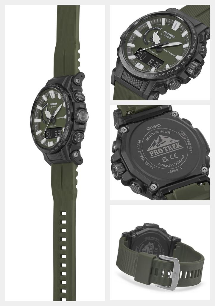 Casio Pro Trek Watch [Official Japanese Product] Climber Line Radio-Controlled Solar Watch with Biomass Plastic Construction, PRW-61Y-3JF, Men's,Green