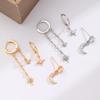 Европейский и американский асимметричный набор серег "Звезда и Луна": Модные серьги-гвоздики и каффы с цирконами
