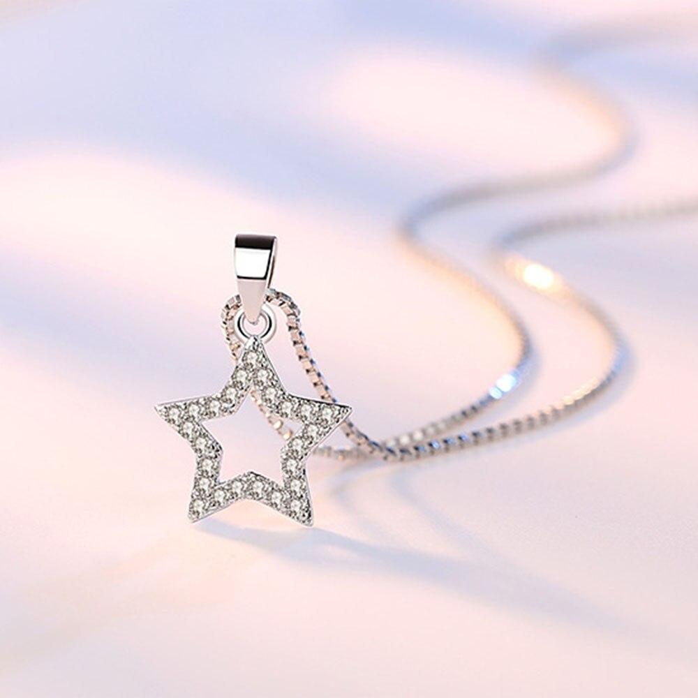 Новые женские ожерелья из стерлингового серебра 925 пробы с подвеской в виде пятиконечной звезды в форме сердца, качественные циркониевые ключичные цепочки, длина ювелирных изделий 45 см