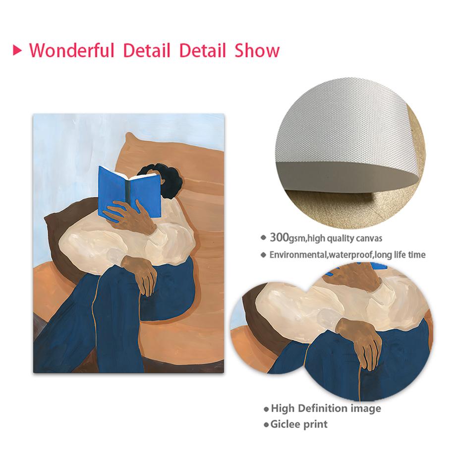Синяя полосатая девушка читает книгу, ваза с лобстером, настенная живопись на холсте, плакаты на скандинавскую тему и принты, настенные панно для декора гостиной