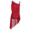 Glitter Rhinestone Asymmetrical Tassel Dress Openable Crotch Leotard with Irregular Hem for Women Latin Tango Competition