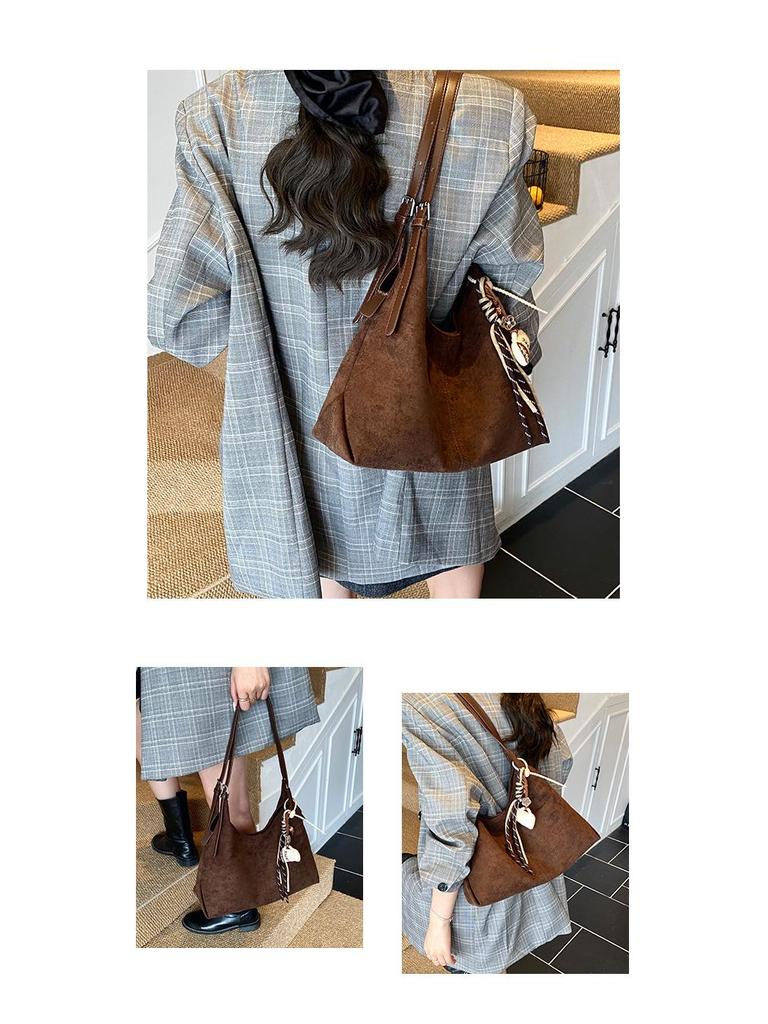 Стильная замшевая сумка-тоут на одно плечо в стиле ретро: Универсальная сумка-мессенджер большой вместимости