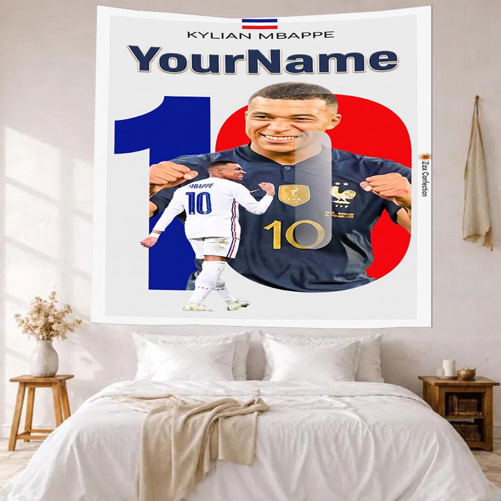 Mbappe Custom Your Name Wall Decor Tapestry Art For Pet Memorial Birthdaywedding Party Backdrop Family Gift