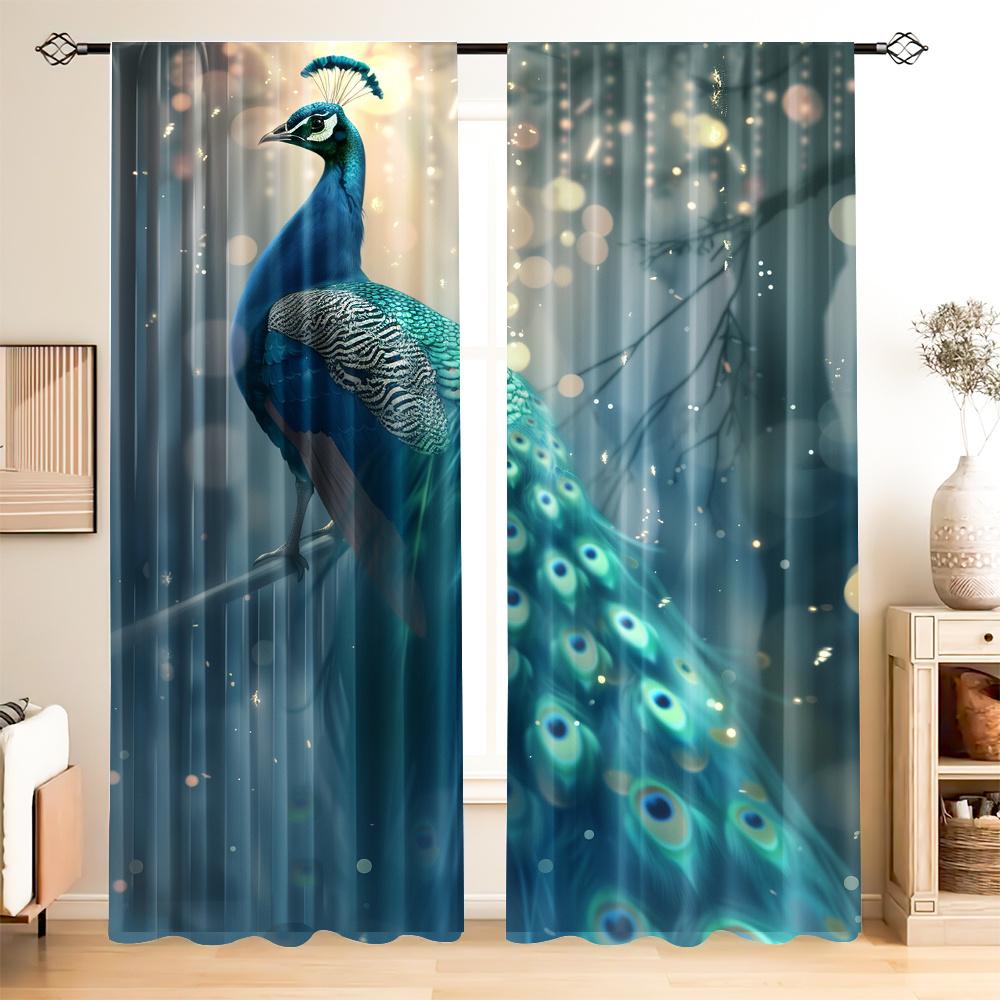 Комплект из 2 предметов, яркий узор «павлин», шторы с карманами на штанге для гостиной, кухни, спальни, жалюзи, домашний декор, шторы