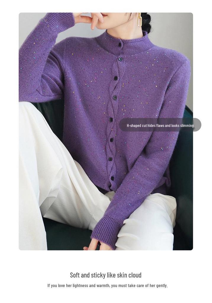 Women's Autumn/Winter 2025 French Sequined Knit Cardigan Sweater