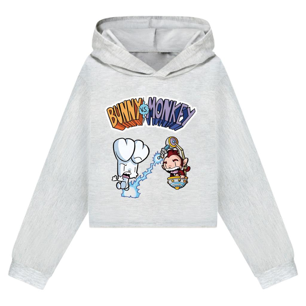 4187 Kids Girls Bunny Monkey Printed Fashion Casual Long Sleeves Hoodies