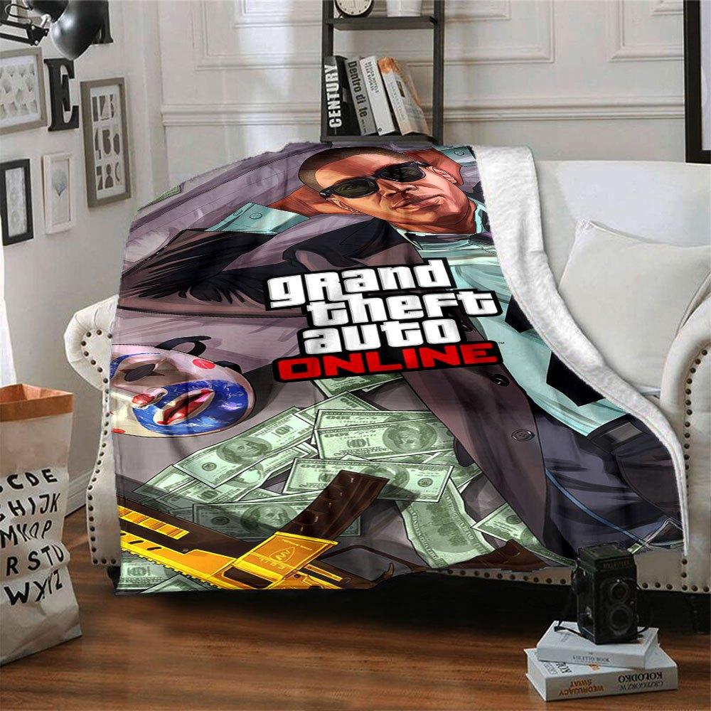 1 шт. Мягкое фланелевое одеяло Grand Theft Auto с дизайнерским принтом. Уютное одеяло для всех сезонов, идеально подходит для дивана, кровати, офиса