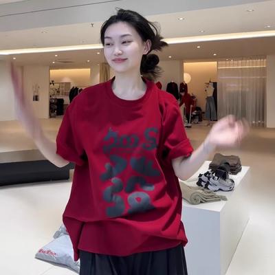 Корейская версия футболки с короткими рукавами The Design Sense Pattern, женский свободный и тонкий универсальный пуловер в ленивом стиле