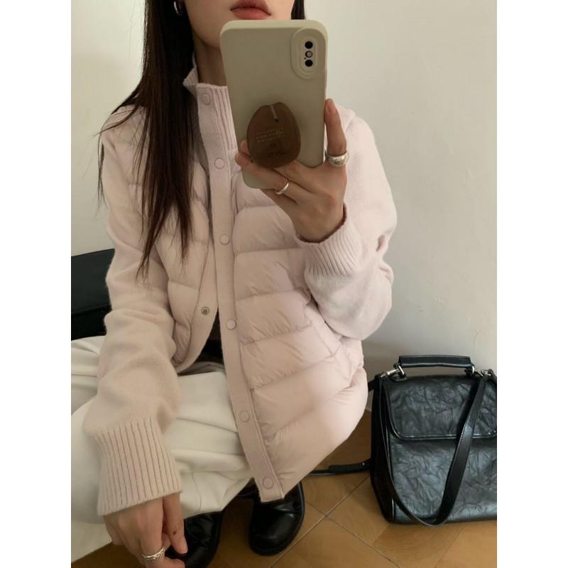 Womens Lightweight Down Jacket With Knit Collar Panel 86-90% White Duck Slim Fit Winter
