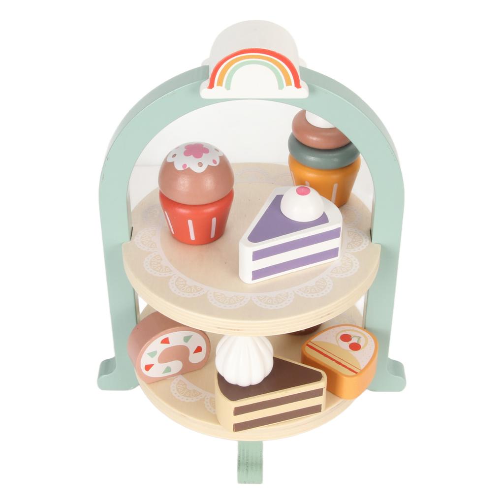 Wooden Afternoon Tea Toys Cake and Pastry Tower Toy Two Tier Dessert Treats Toys for Parent