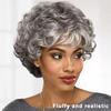 Short Wavy Curly Wigs with Bangs Natural Look High Temperature Silk Hair Wigs Long-Lasting Wear Middle-aged Women Style Fashion Fluffy Silver