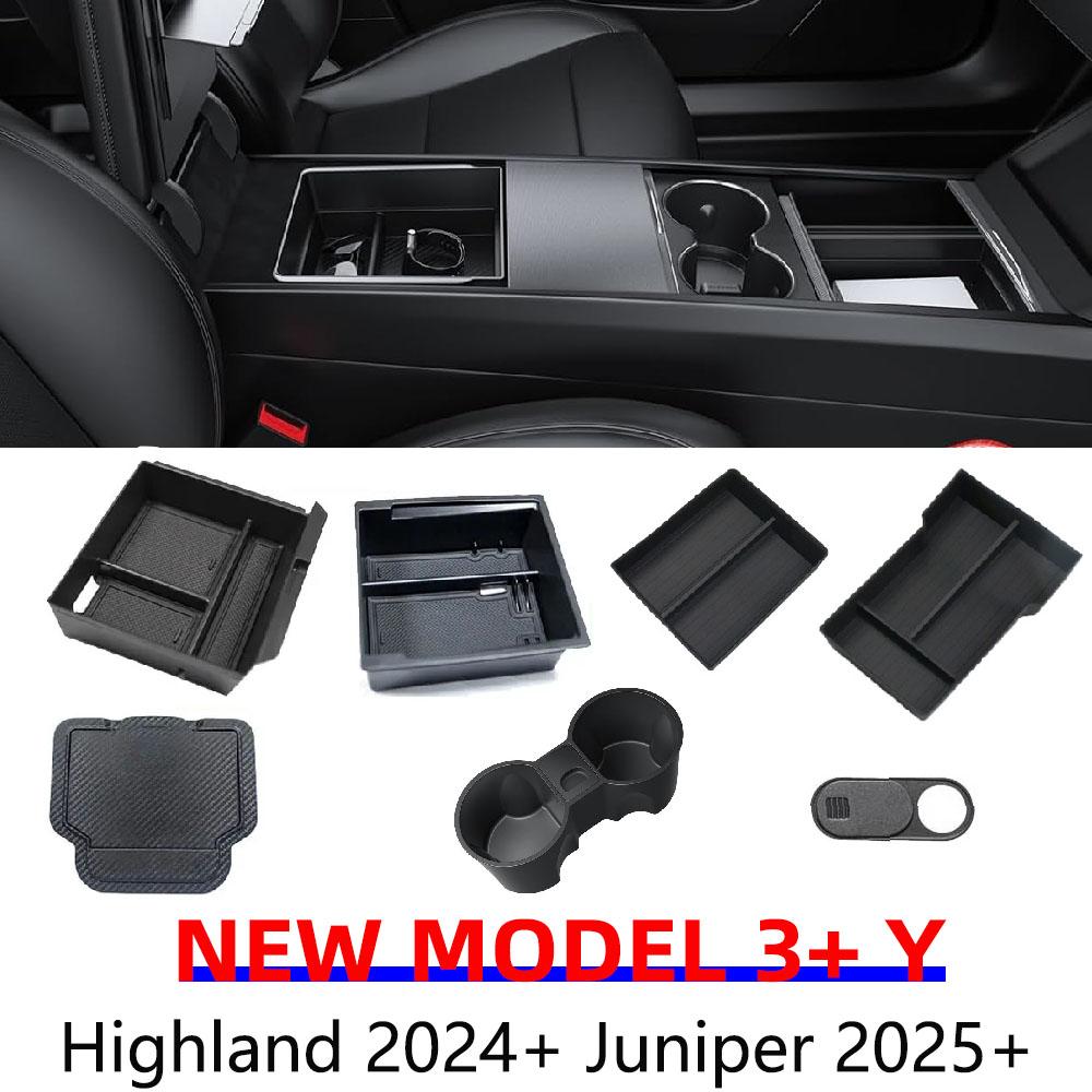 DQMN8 For Tesla Model Y Juniper 2025 Model 3 Highland Center Console Armrest Hidden Storage Box Cup Holder Car Organizer Accessories