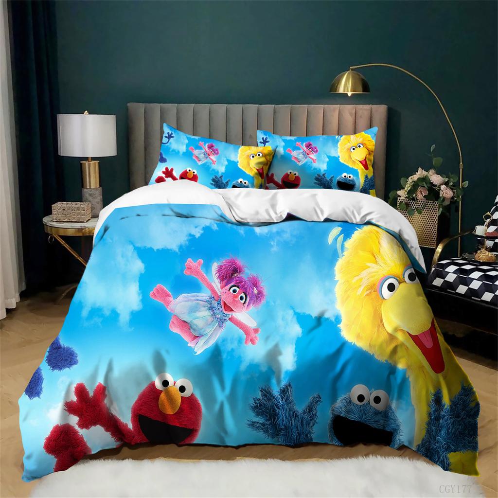 Ultra Soft Ses-ame Street Bedding Set,Lightweight Duvet Cover Set for Kids,3-Pcs Quilt Cover,2 Pillowcases(No Comforter)