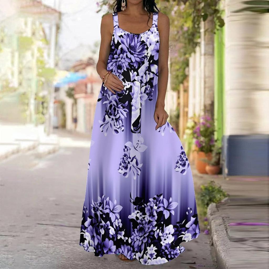 Women's Slip Dress Maxi Long Dress Ink Flower Painting Print Dress Spring & Summer Leisure Vacation