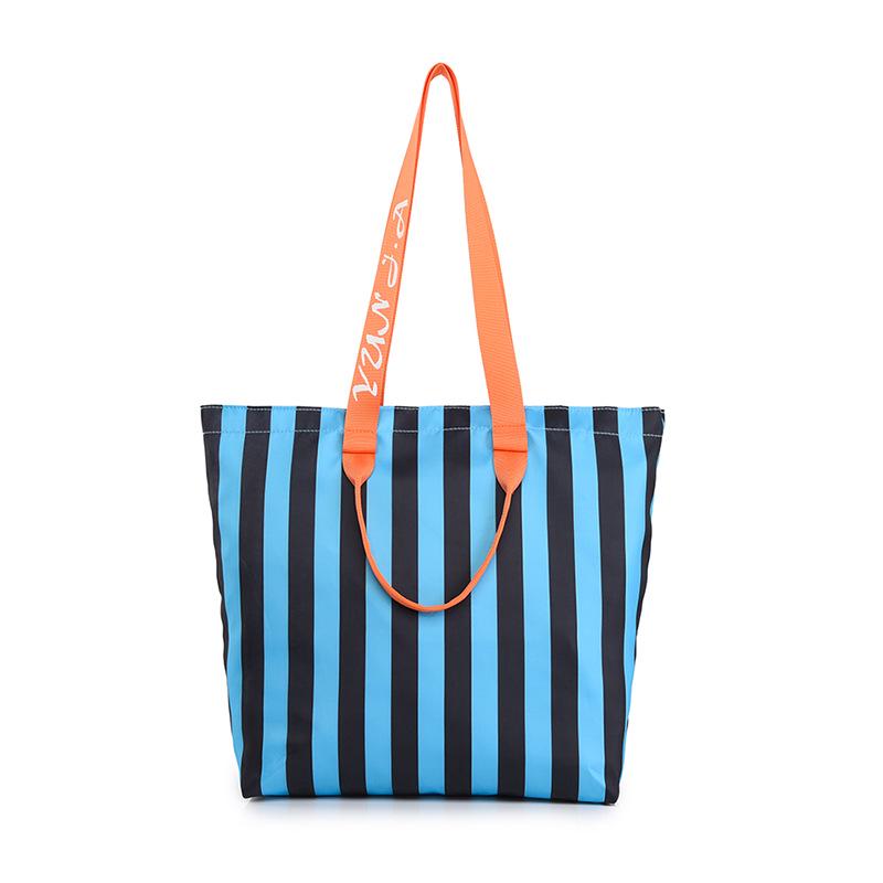2026 Trendy Korean Color Block Stripe Large Tote Bag