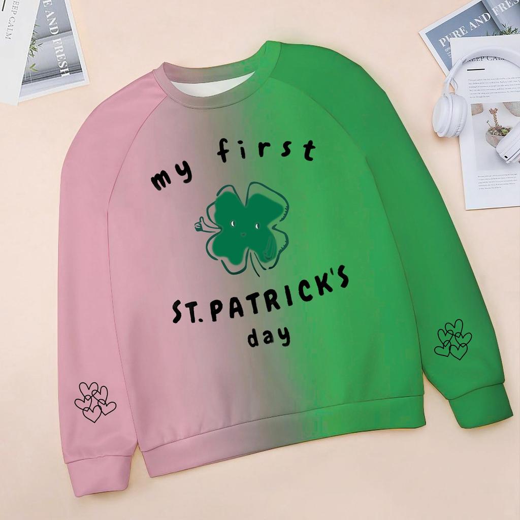 Kids Fashion Neck St. Patrick's Day Printed Casual Sweatshirt
