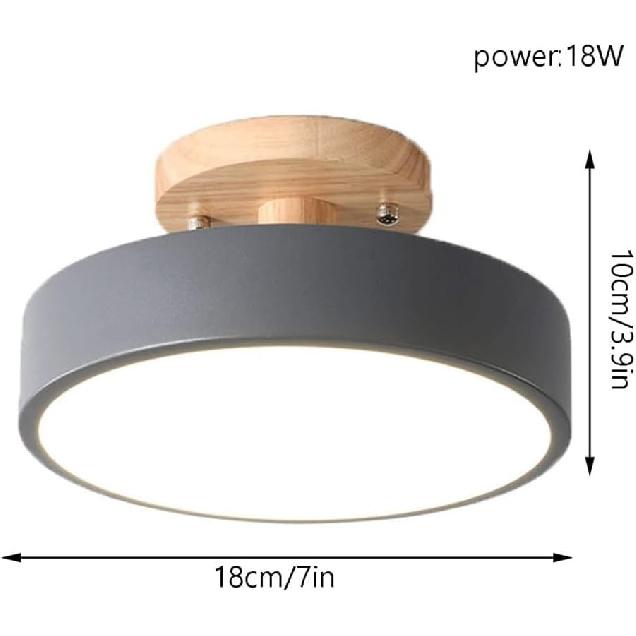 Nordic Log Round LED Semi-flush Mount Ceiling Light - Modern Dimmable Circular Hallway Light Fixture In White, Green, Gray, or Pink | Rustic Kitchen