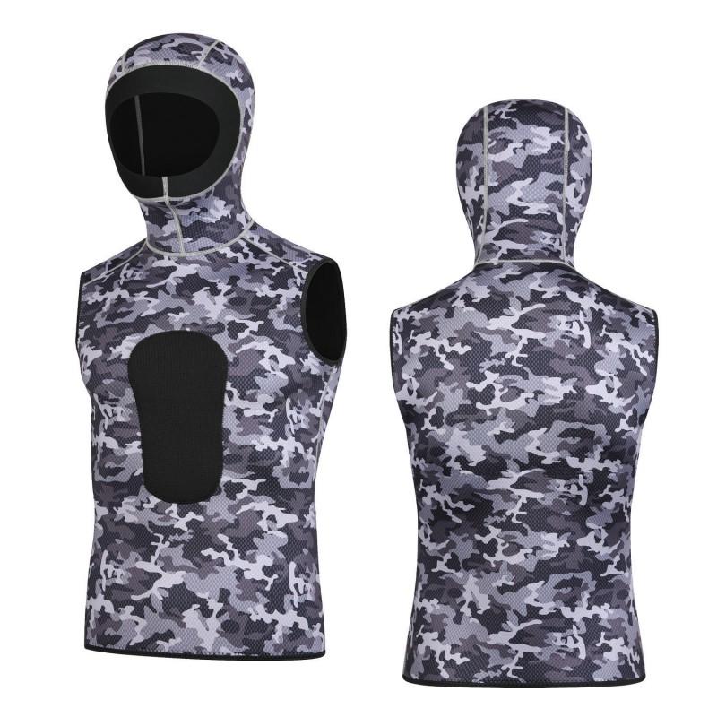 3mm Neoprene Wetsuit Vest Hooded Camo Dive Suit Scuba Snorkeling Surfing Swimming Thermal Protection Unisex Adult