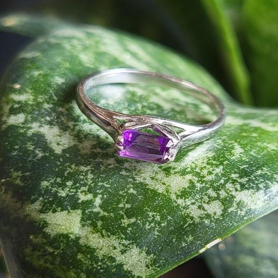 Кольцо из серебра 925 пробы с натуральным фиолетовым аметистом, 7,5 долл. США, подарочное кольцо
