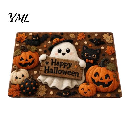 Holiday Home Decoration Halloween Pumpkin Door Mat, Fall Seasonal Welcome Non-slip Farmhouse Festive Porch Rug Entrance for Front Entryway Kitchen