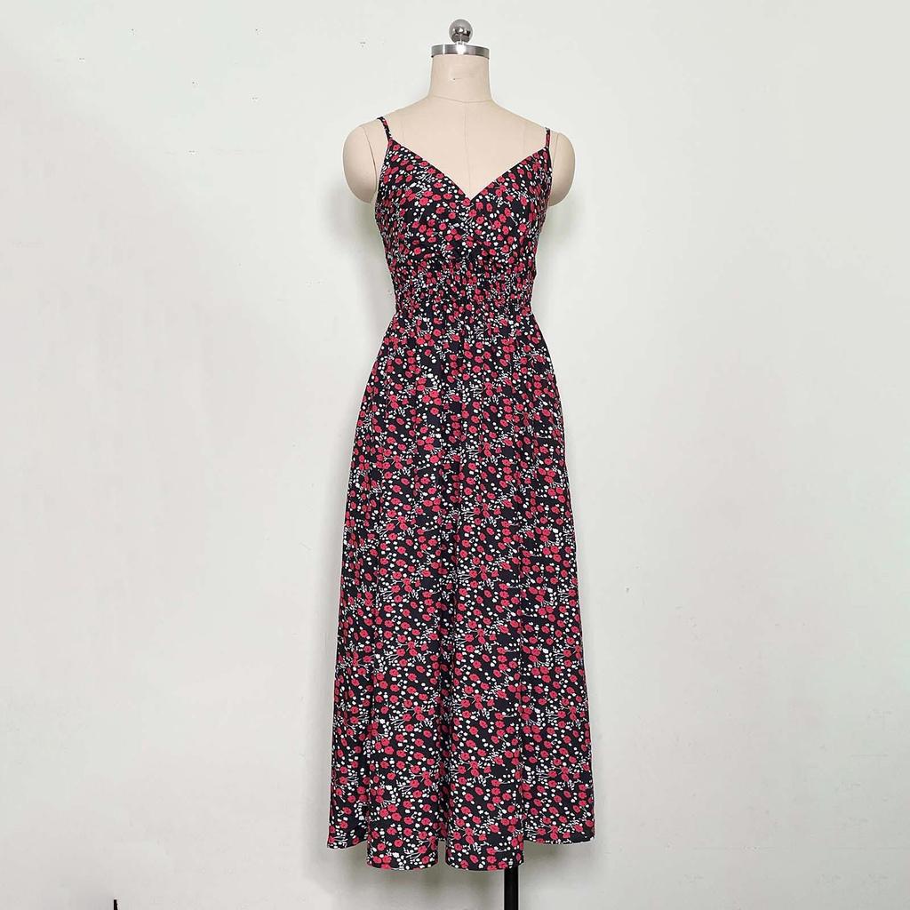 Женское летнее платье без рукавов с этническим принтом и высокой талией на шнуровке