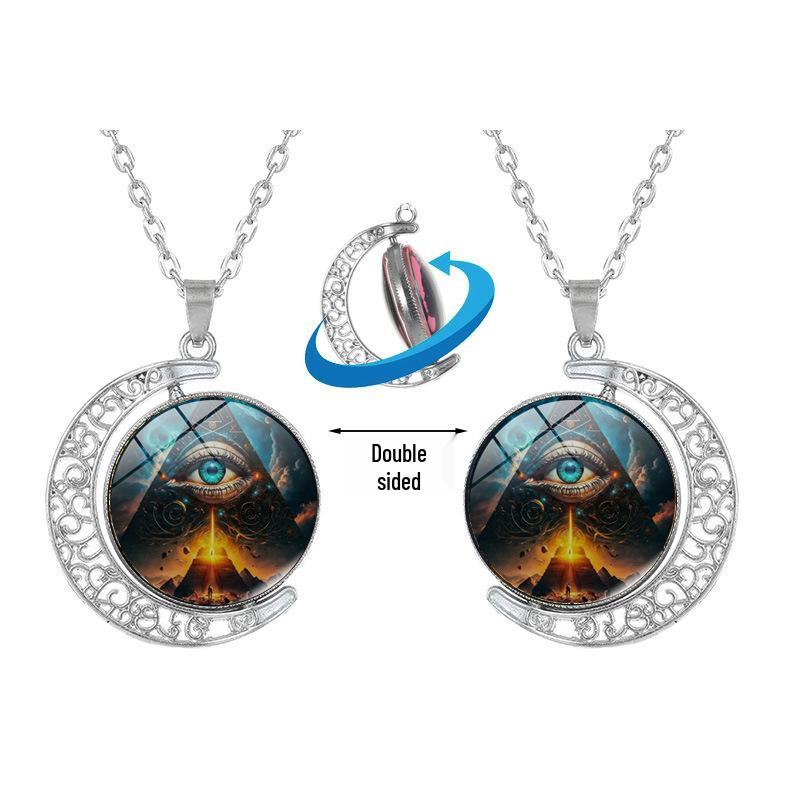 Древнеегипетский Глаз Гора Вращающийся Кулон Луна Ожерелье - Женская Мода Ретро Цепочка для Свитера Ювелирные Изделия