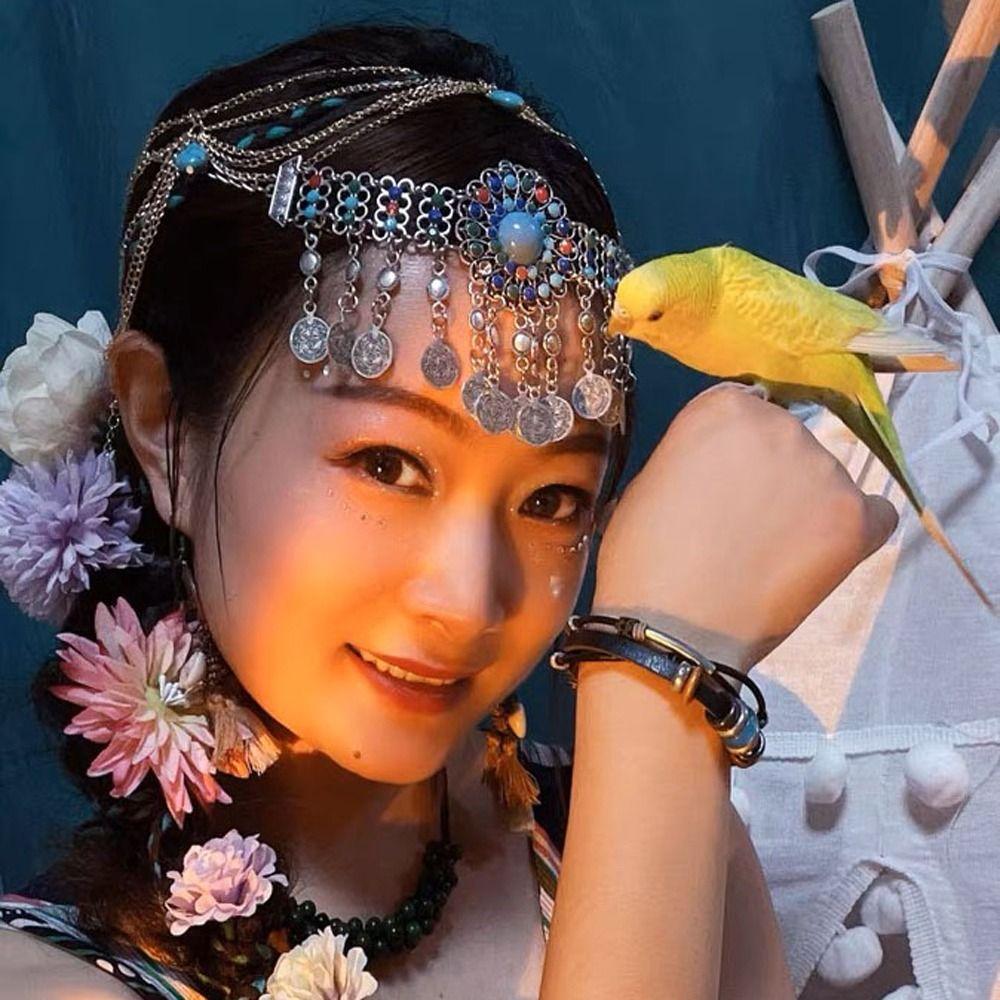 Племенные афганские повязки на голову Бохо повязки с бусинами Женская цепочка на голову Головной убор Hanfu Цепочка на лоб